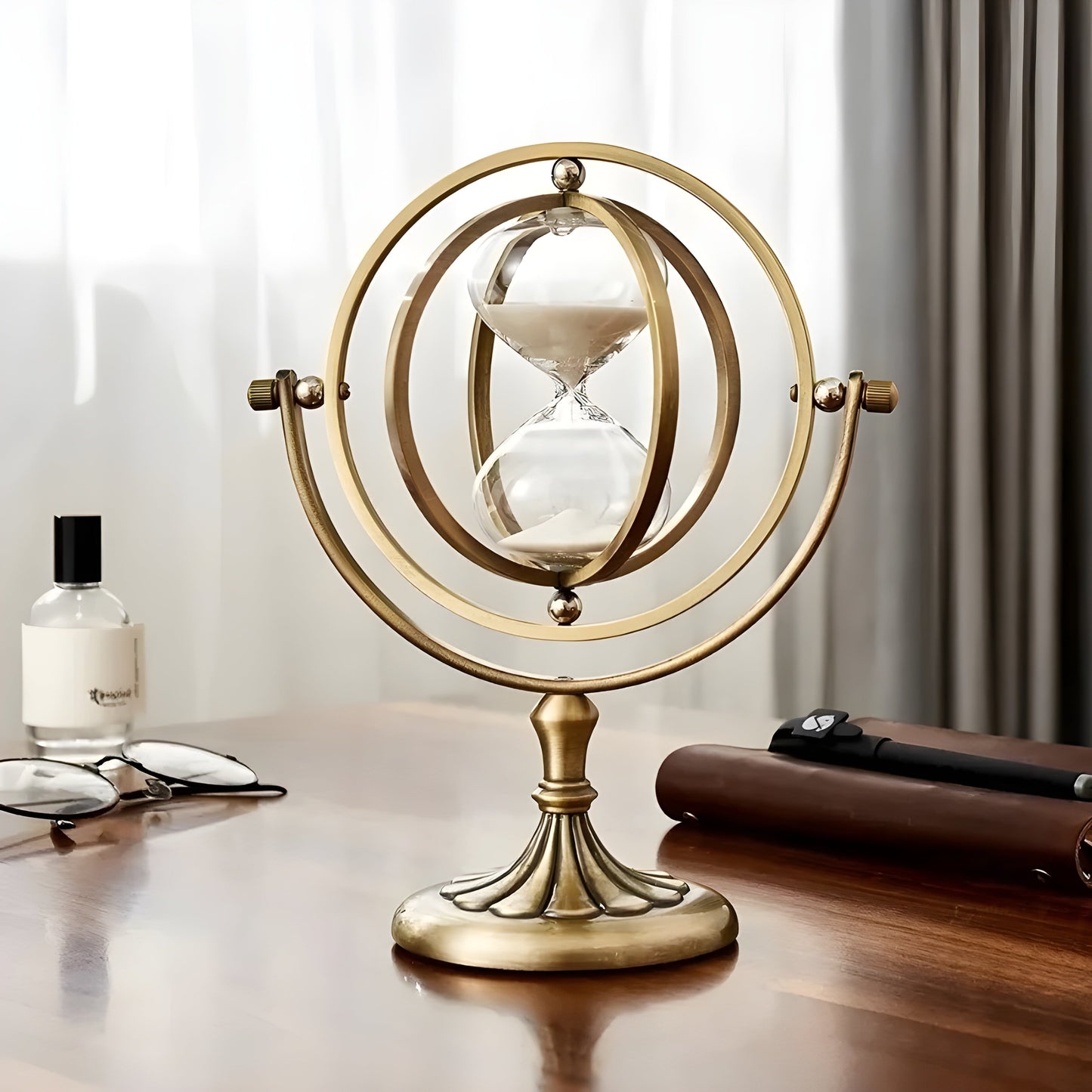 Sanduhr im Globus-Design – Vintage-Look, antiker Stil für Wohnzimmer oder Büro
