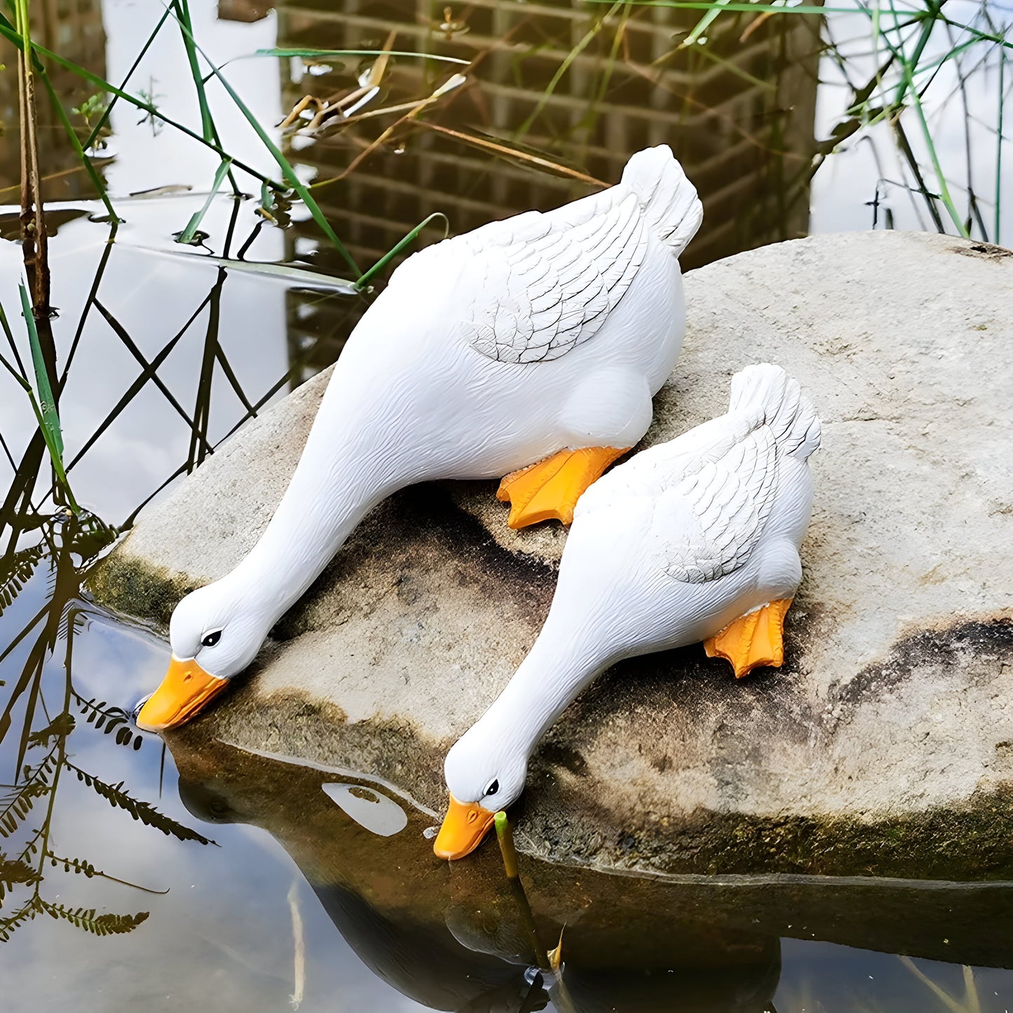 PuddlePals Skulptur – Bauernhaus Stil Ente & Gans Figur | Karnz