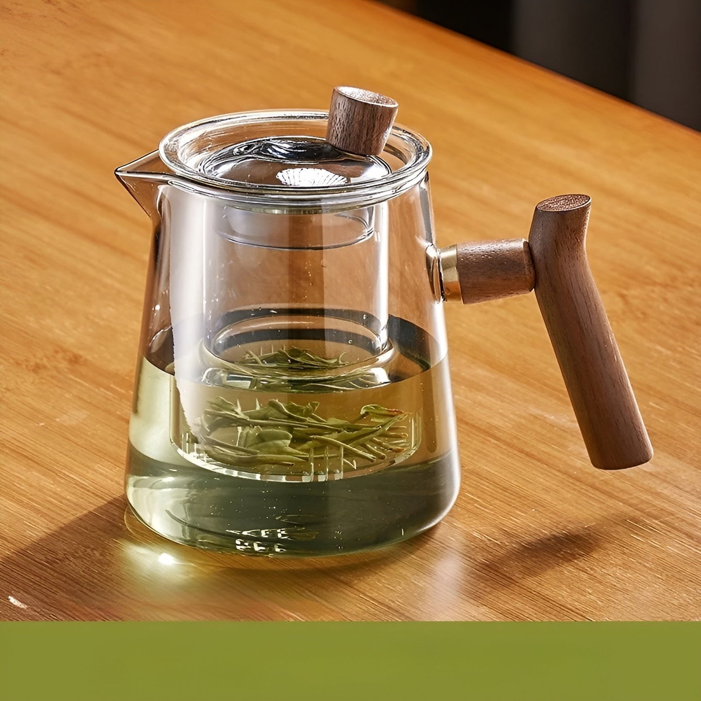 Glas Teetasse mit Holzgriff - Hitzebeständig & mit Teesieb | Ideal für zu Hause | Karnz