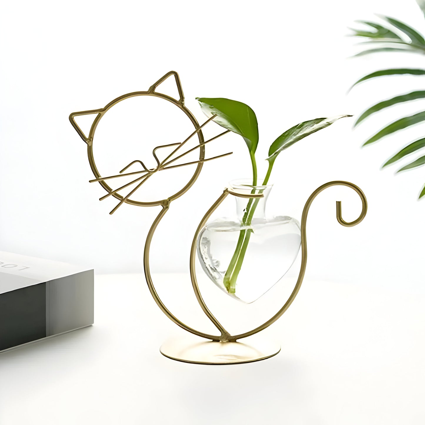 AquaPurr Vase – Hydroponische Glasherzvase mit katzenförmigem Halter