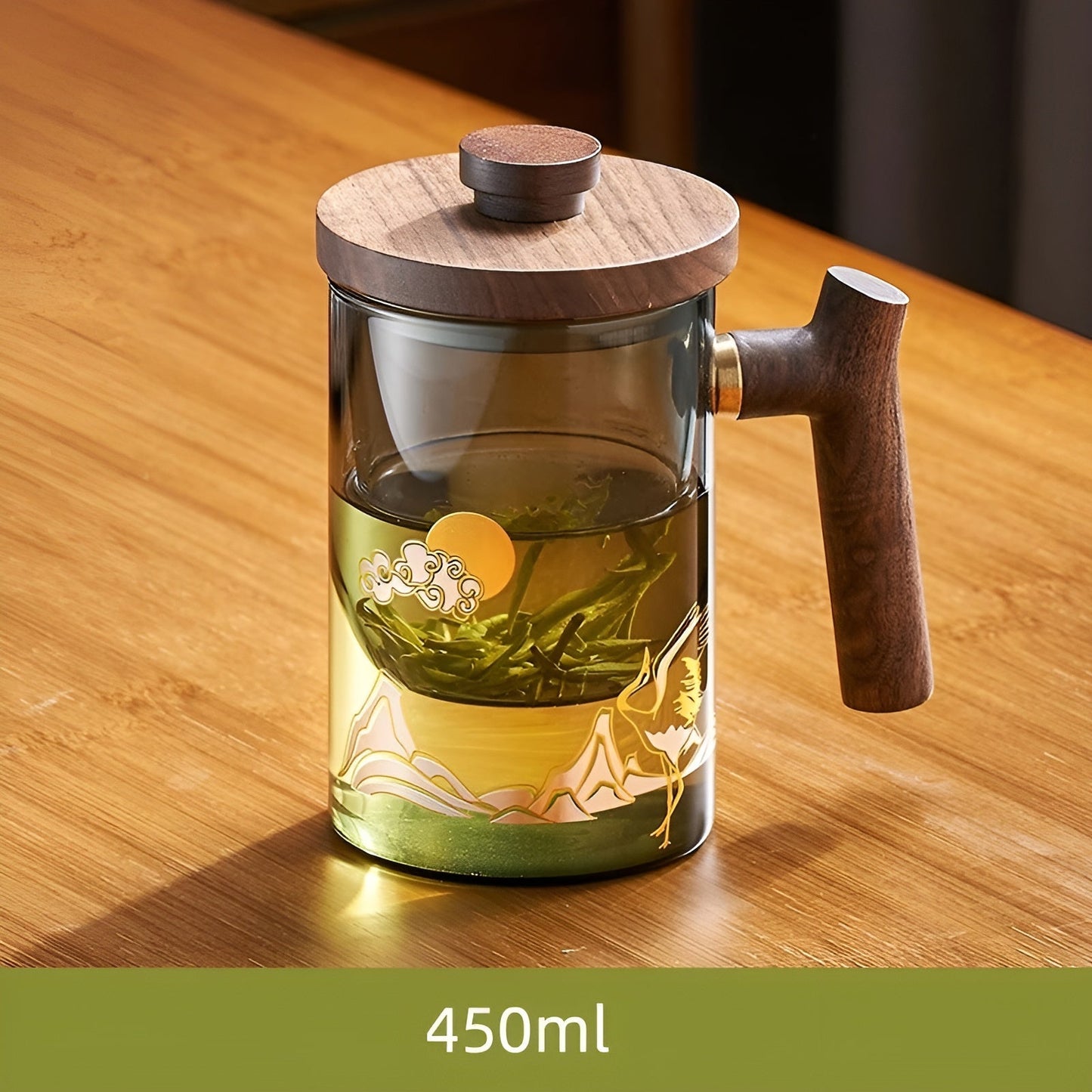 Glas Teetasse mit Holzgriff - Hitzebeständig & mit Teesieb | Ideal für zu Hause | Karnz