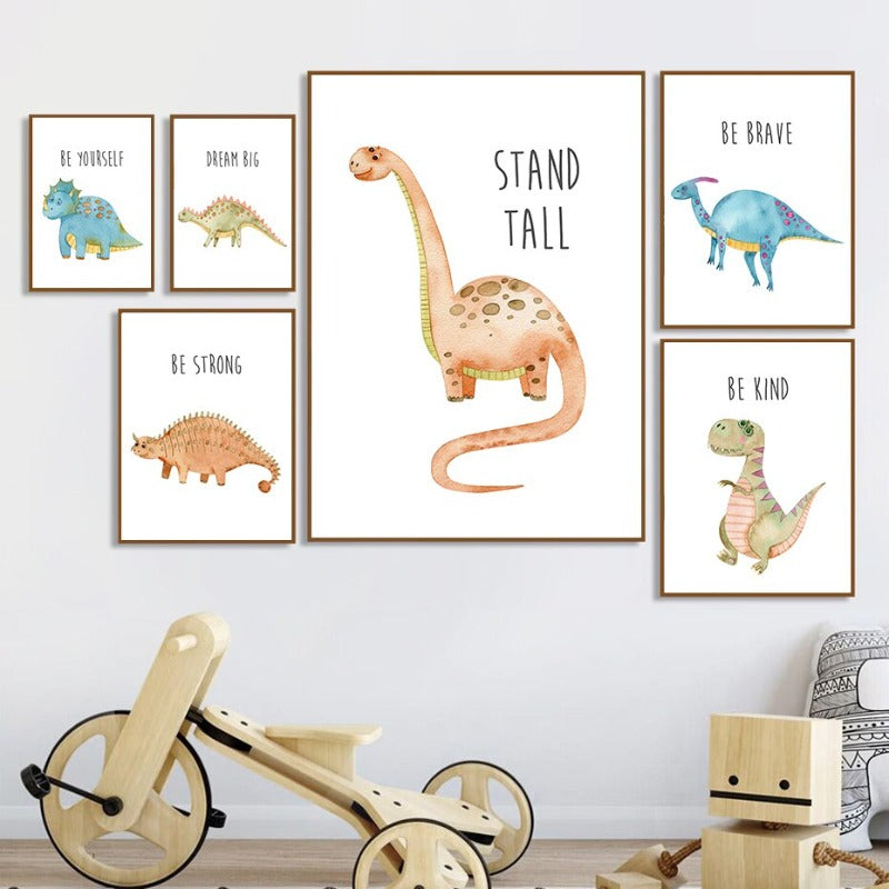 Cartoon Dinosaur Motivation - Leinwand Wandkunst Druck