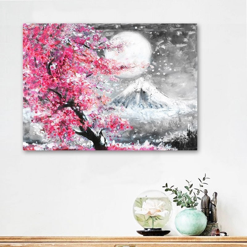 Japanischer Sakura Kirschblütenbaum - Leinwand Wandkunst Druck