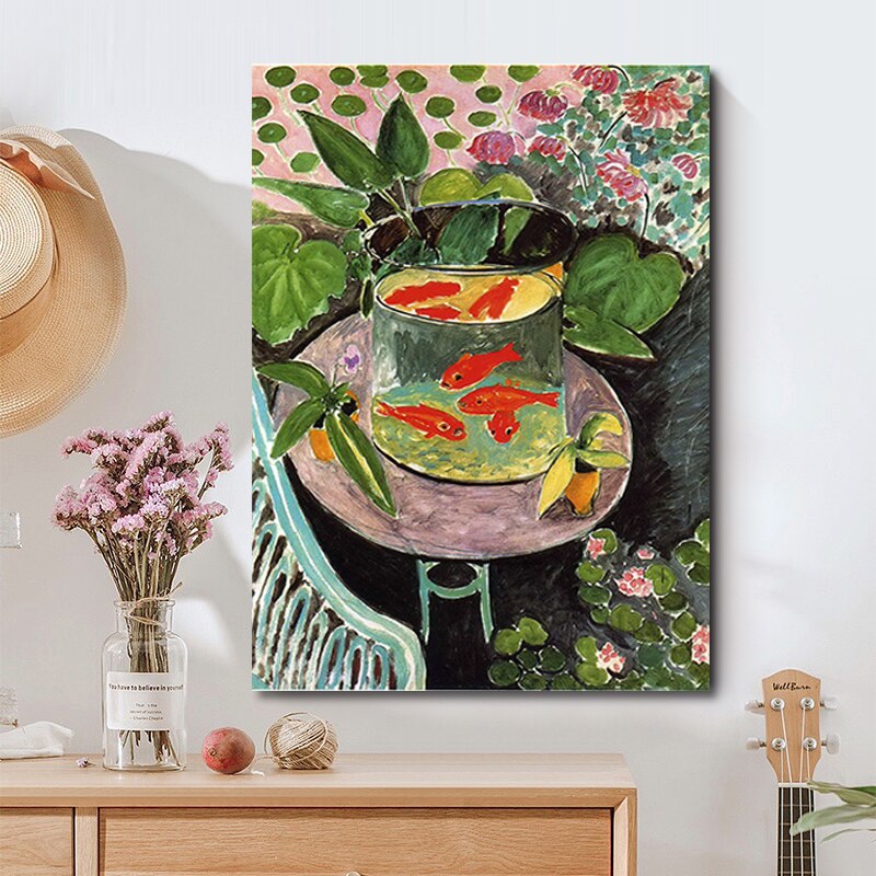 Vintage-Stillleben mit Goldfischen – Kunstdruck auf Leinwand