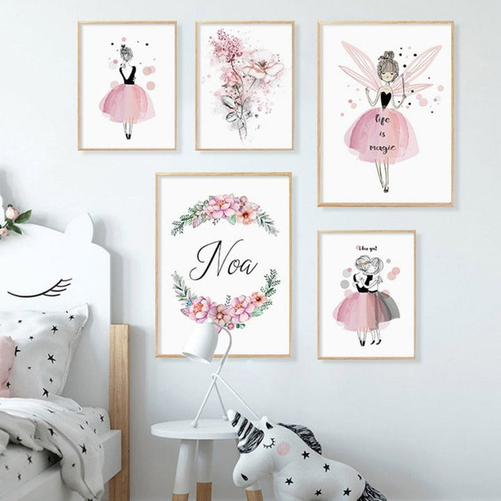 Rosa Florale Aquarell Elfen Leinwand Wandkunst Druck