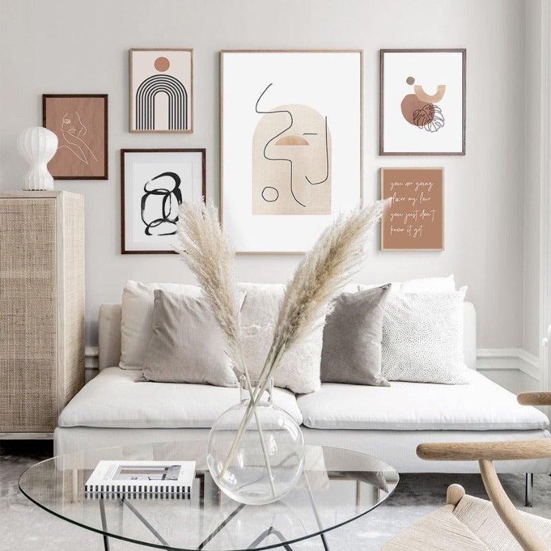 Abstract Boho Natur Beige Zeitgenössisch Regenbogen - Leinwand Wandkunst Drucken