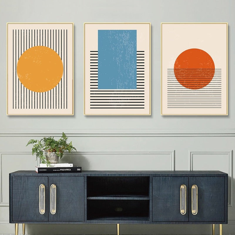 Abstract Gelb Blau Geometrische Formen - Leinwand Wandkunst Druck