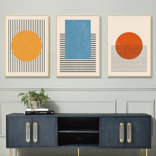 Abstract Gelb Blau Geometrische Formen - Leinwand Wandkunst Druck