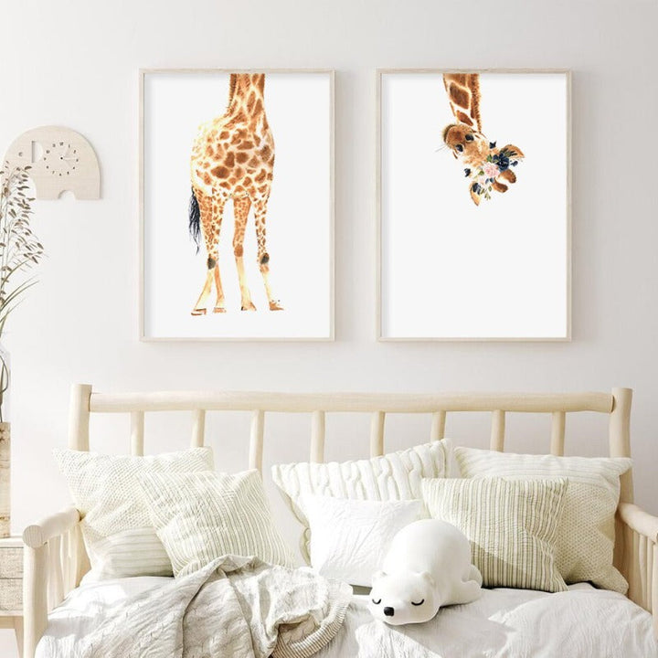 Süße Giraffe Traum Aquarell - Leinwand Wandkunst Druck