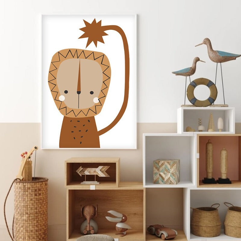 Boho-Stil Abstrakter Regenbogen Löwe Kinderzimmer - Leinwand Wandkunst Druck