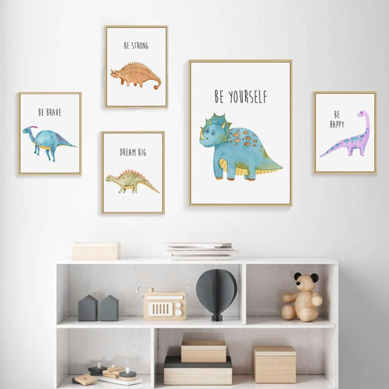 Cartoon Dinosaur Motivation - Leinwand Wandkunst Druck