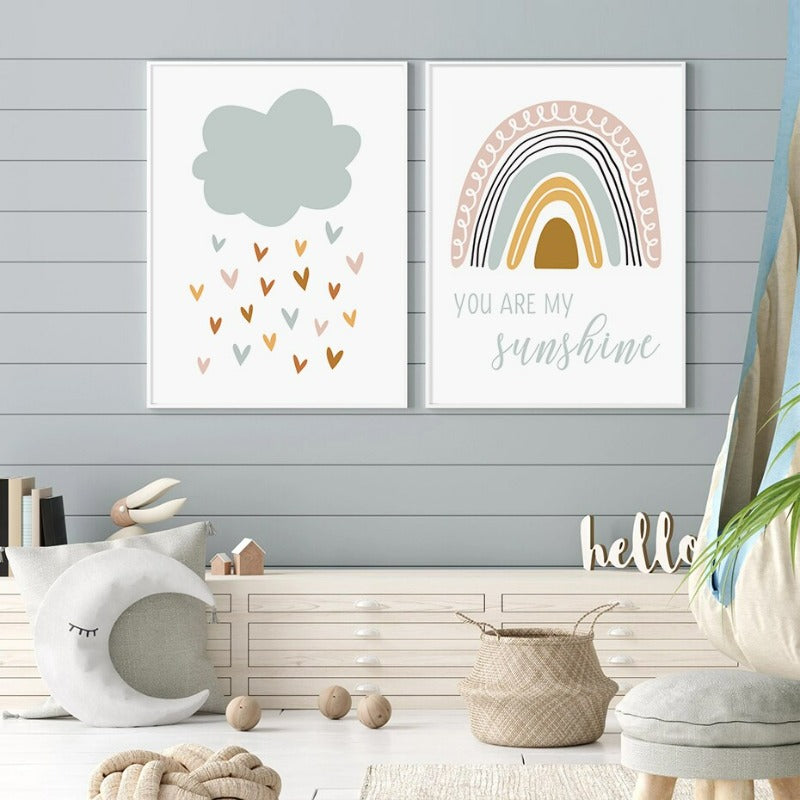 Clouds Sunshine Lovely Mountain Nursery - Leinwand Wandkunst Druck