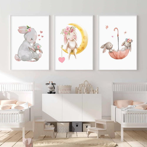 Mama und Baby-Hase niedlich - Leinwand Wandkunst Druck
