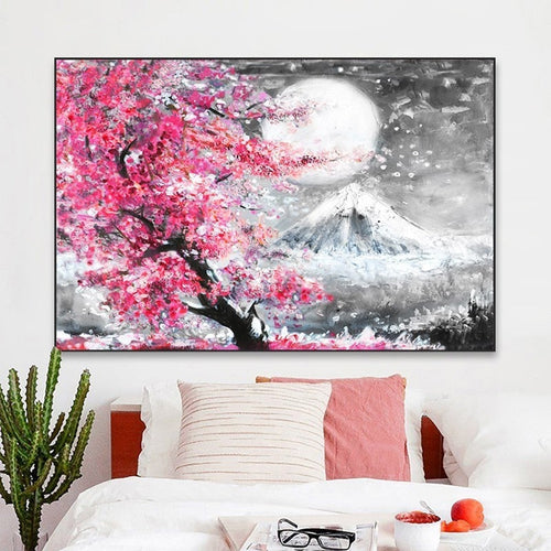 Japanischer Sakura Kirschblütenbaum - Leinwand Wandkunst Druck