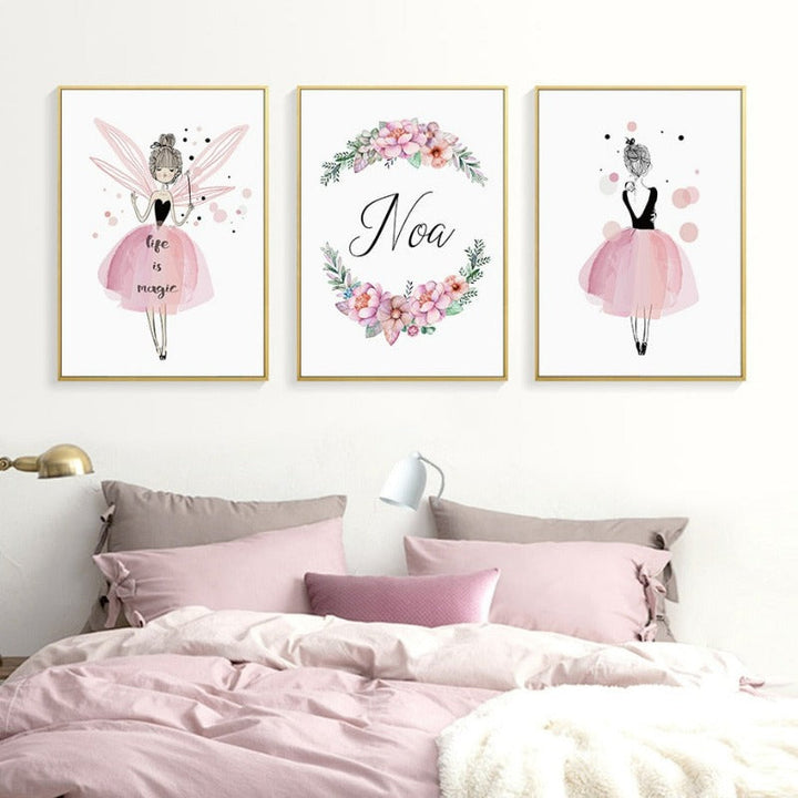 Rosa Florale Aquarell Elfen Leinwand Wandkunst Druck