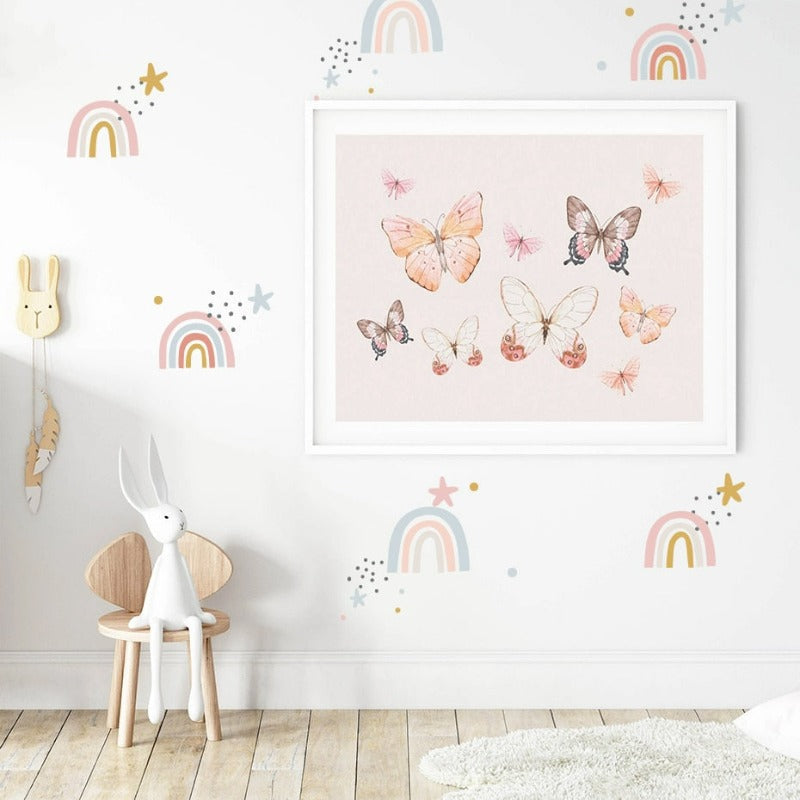 Bohemia Pink Regenbögen & Sterne Aufkleber - Abnehmbarer Wanddekoration 20 Stück