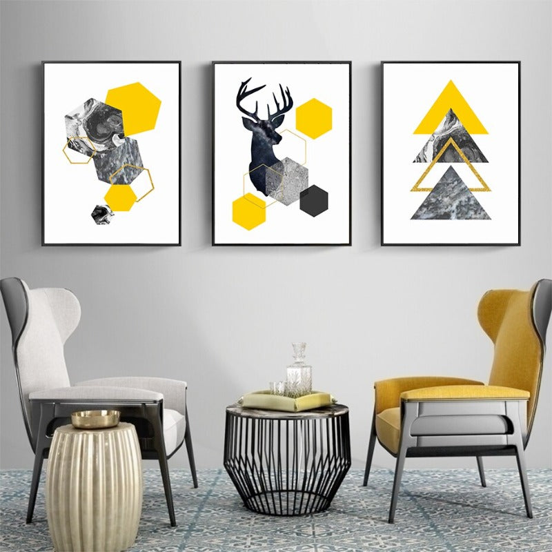Abstrakte geometrische gelbe Marmor-Dreiecke - Leinwand Wandkunstdruck