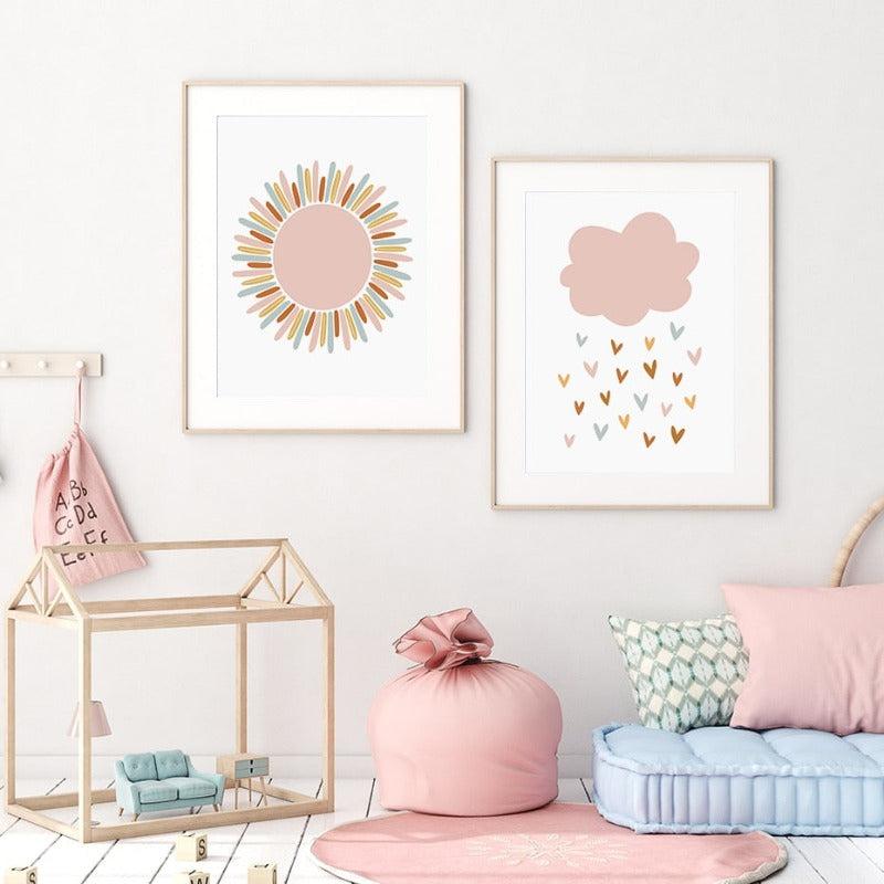 Boho Pink Rainbow Clouds Sunshine Nursery - Leinwand Wandkunst Druck