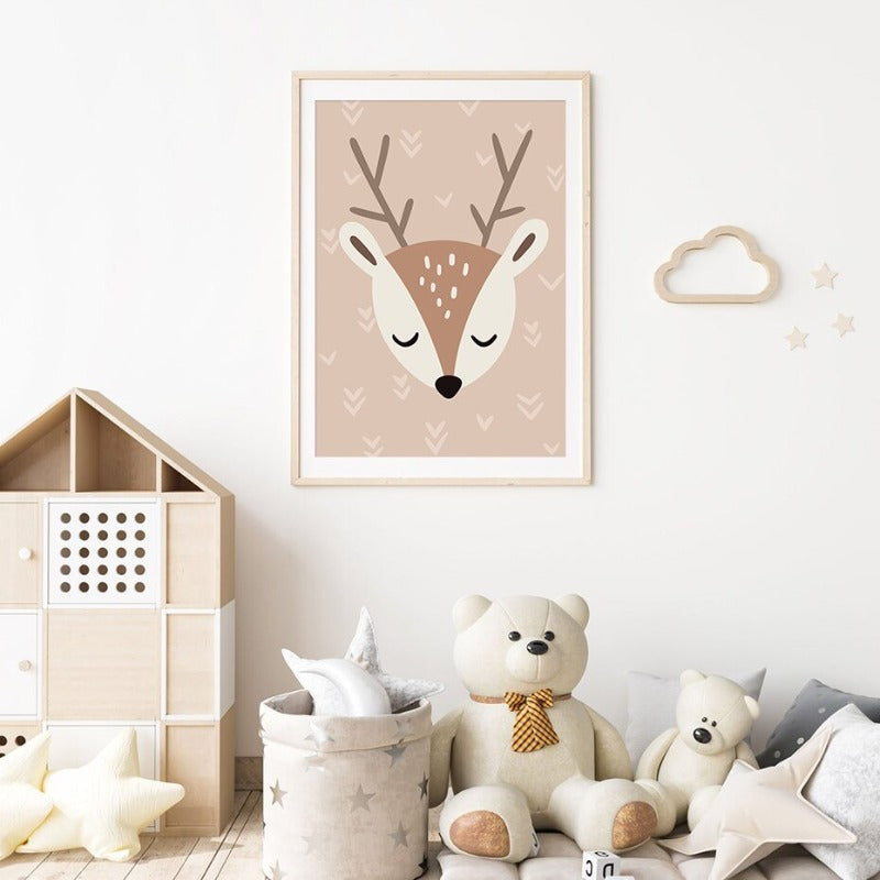 Boho Rainbow Cartoon Reh - Leinwand Wandkunst Druck