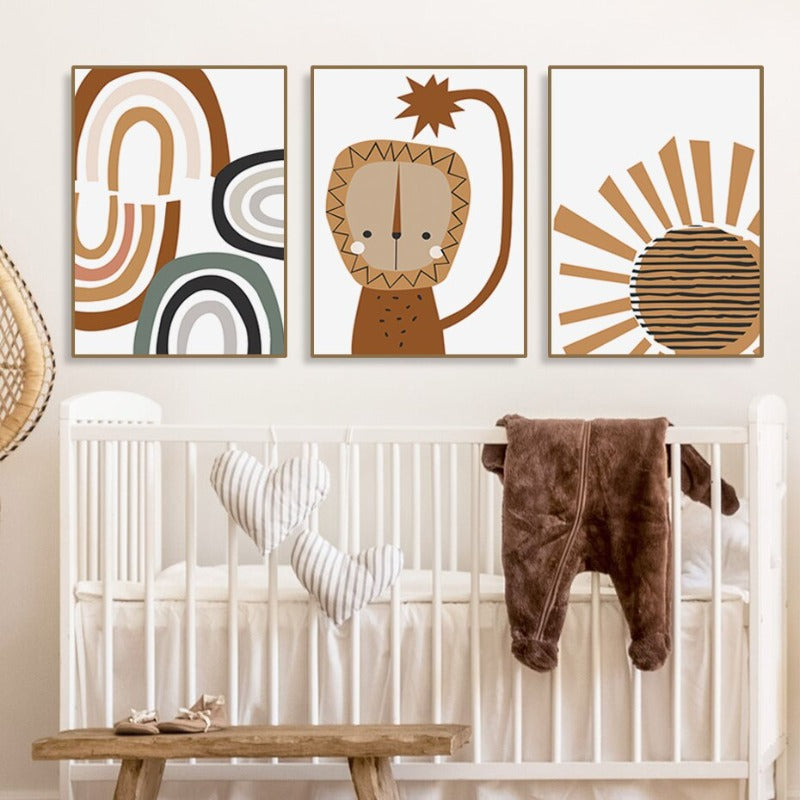 Boho-Stil Abstrakter Regenbogen Löwe Kinderzimmer - Leinwand Wandkunst Druck