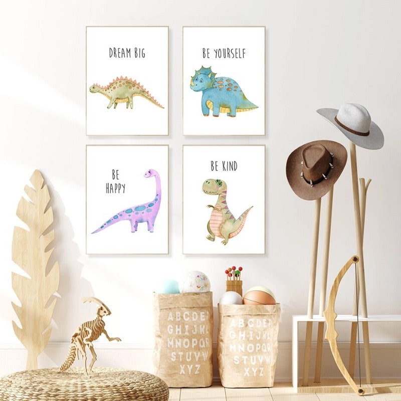 Cartoon Dinosaur Motivation - Leinwand Wandkunst Druck