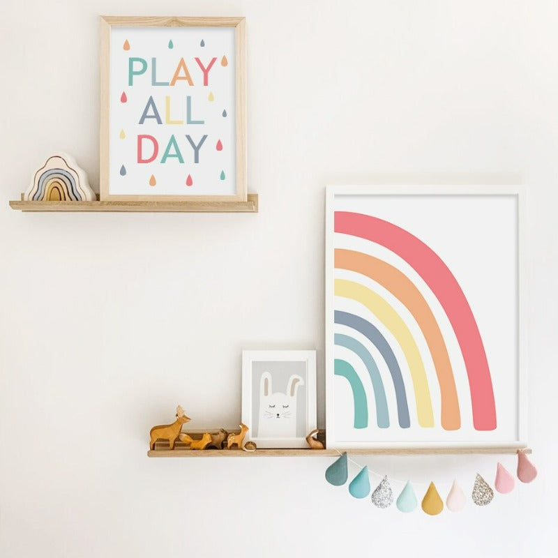 Buntes Regenbogenregentropfen Spiel den ganzen Tag - Leinwand Wandkunst Druck