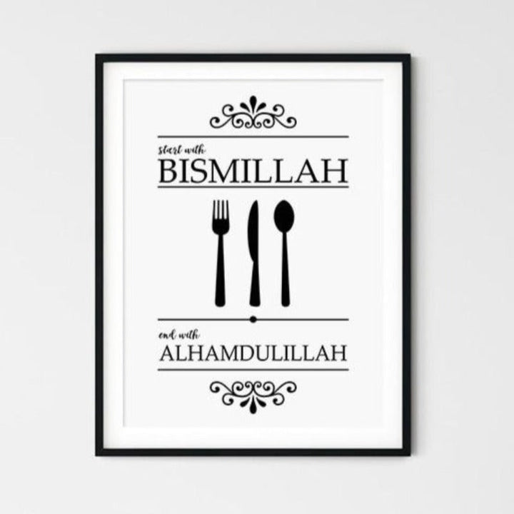 Islamische Bismillah Alhamdulillah Schwarz und Weiß Küche - Leinwand Wandkunst Druck