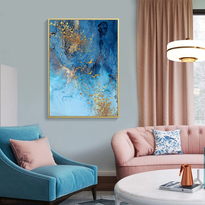 Abstrakte Goldblaue Marmortextur - Leinwand Wandkunst Druck