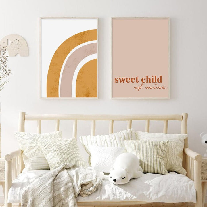 „Mein süßes Kind – Sonne und Regenbogen“ fürs Kinderzimmer – Leinwandbild