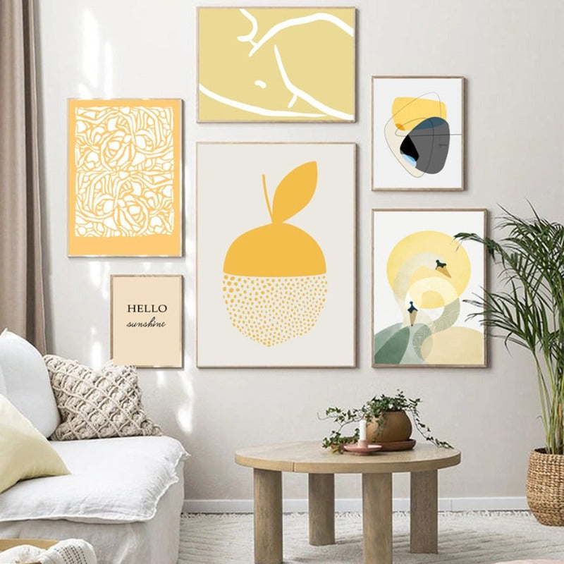 Trendige abstrakte gelbe Grafikdesigns – Leinwanddruck