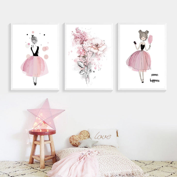 Rosa Florale Aquarell Elfen Leinwand Wandkunst Druck