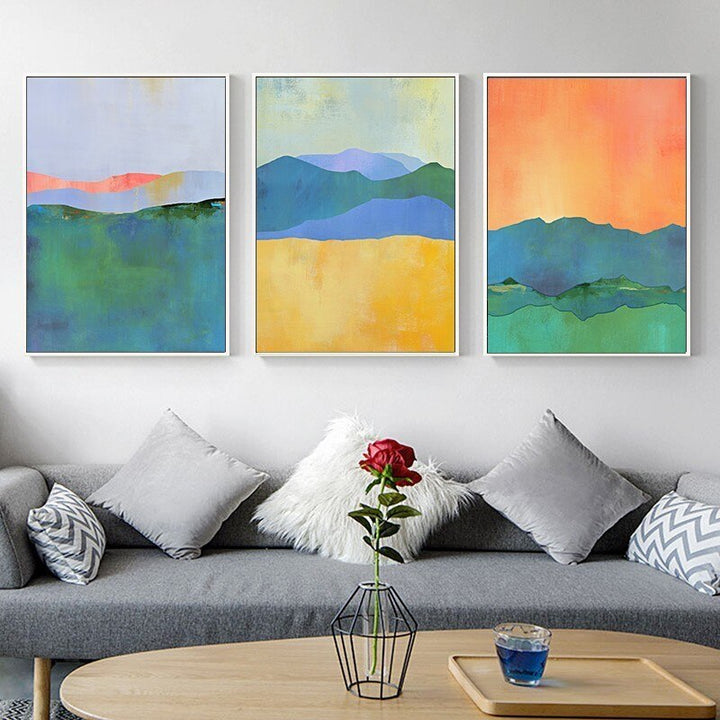 Abstract Blau Gelb Aquarell Horizont - Leinwand Wandkunst Druck