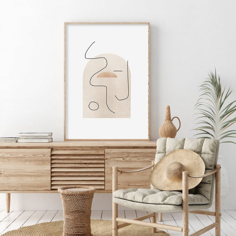 Abstract Boho Natur Beige Zeitgenössisch Regenbogen - Leinwand Wandkunst Drucken