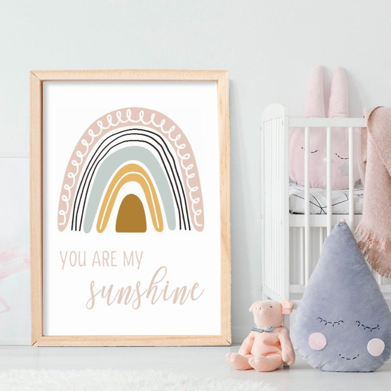 Boho Pink Rainbow Clouds Sunshine Nursery - Leinwand Wandkunst Druck