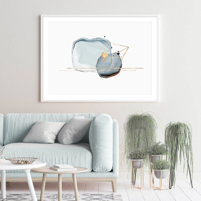Abstract Blau & Gold Aquarell - Leinwand Wandkunst Druck