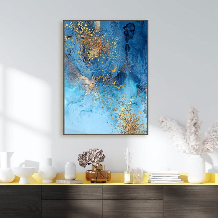 Abstrakte Goldblaue Marmortextur - Leinwand Wandkunst Druck