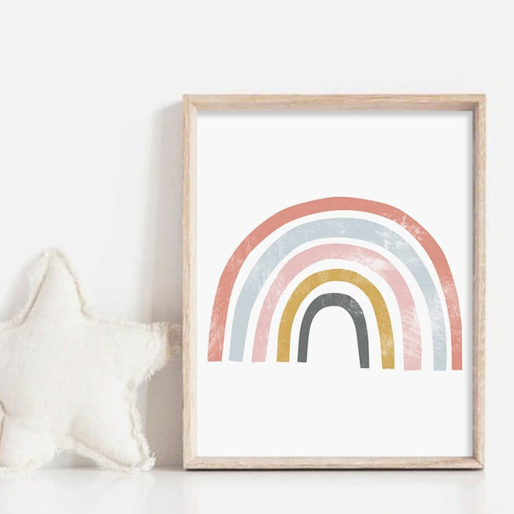 Schöne Regenbogen Cartoon Mädchen Kinderzimmer - Leinwand Wandkunst Druck