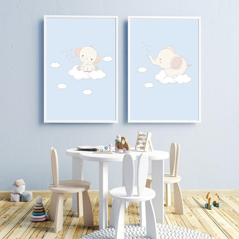 Cartoon Glücklicher kleiner Elefant Kinderzimmer - Canvas Wandkunst Druck