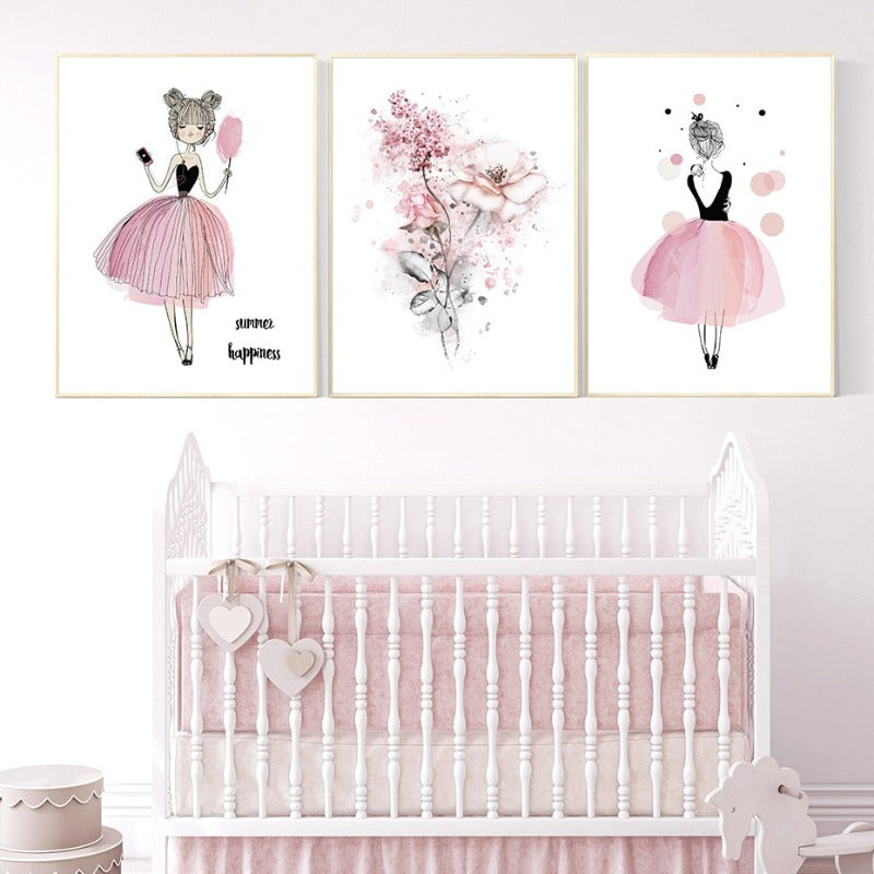 Rosa Florale Aquarell Elfen Leinwand Wandkunst Druck