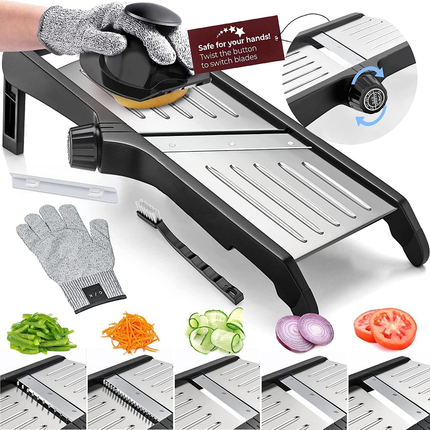 Mandoline mit Schutzhandschuhen für sicheres Schneiden