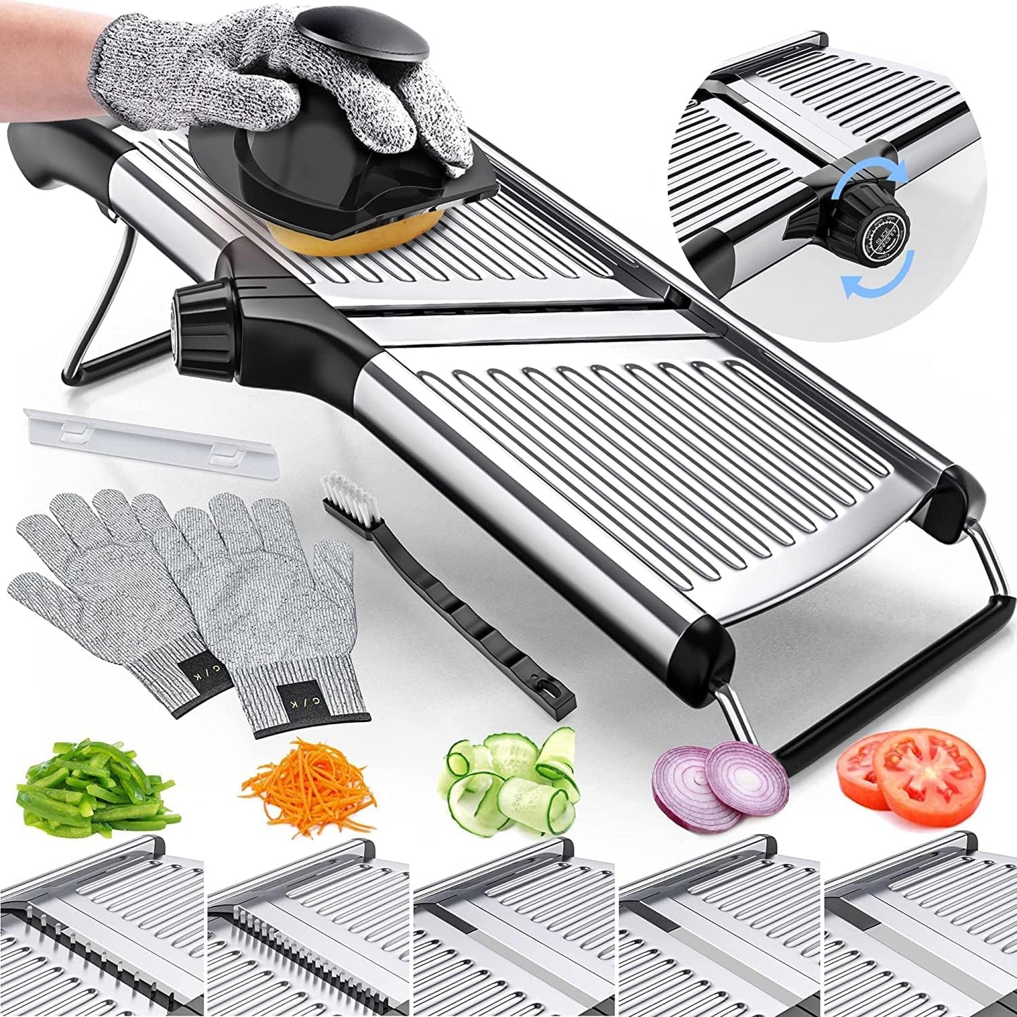 Mandoline mit Schutzhandschuhen für sicheres Schneiden