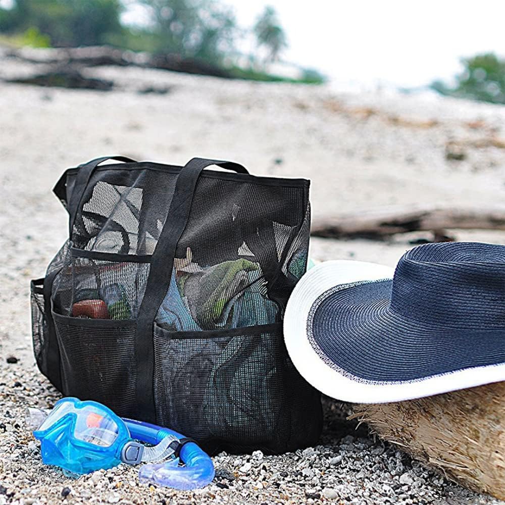 Faltbare Mesh Strandtasche mit 9 Taschen für Familientage | Karnz