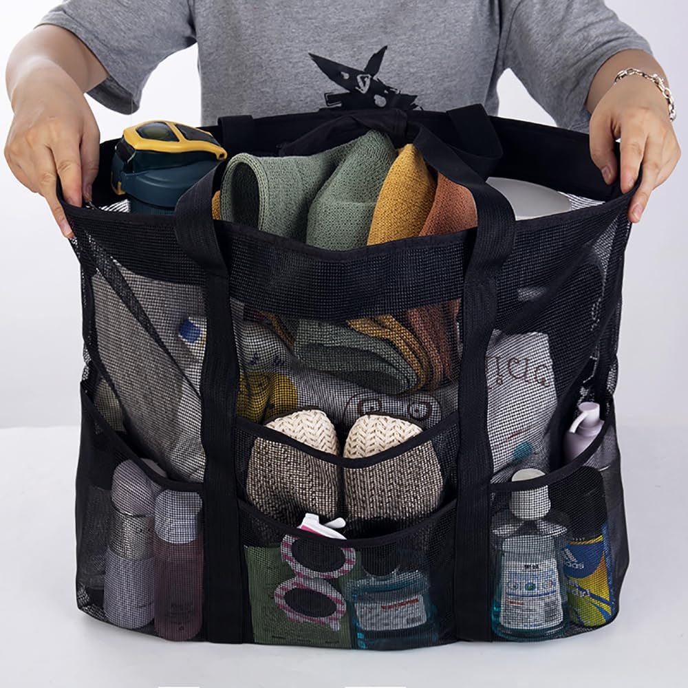 Faltbare Mesh Strandtasche mit 9 Taschen für Familientage | Karnz