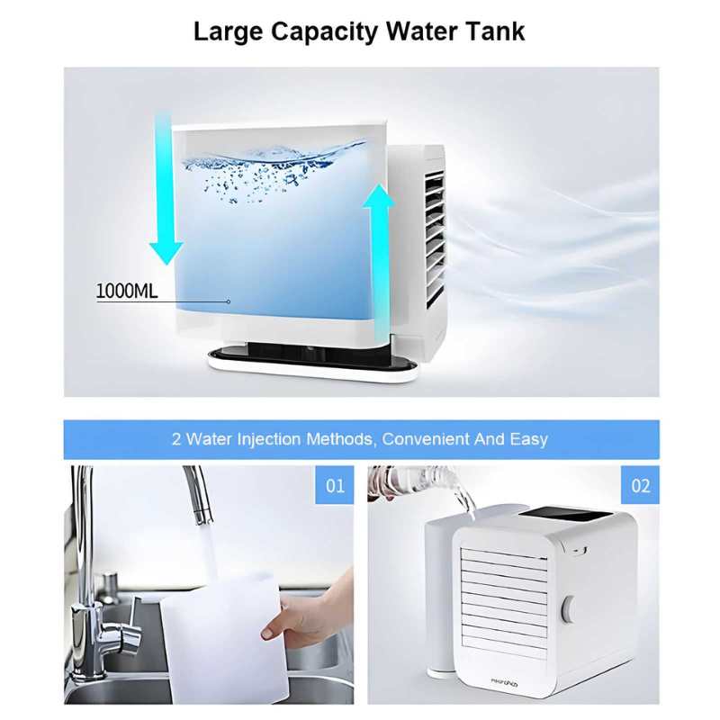 MicroCool Mini Klimaanlage Tragbarer Verdunstungsschwamm-Kühler mit 1000ml Wassertank | Karnz
