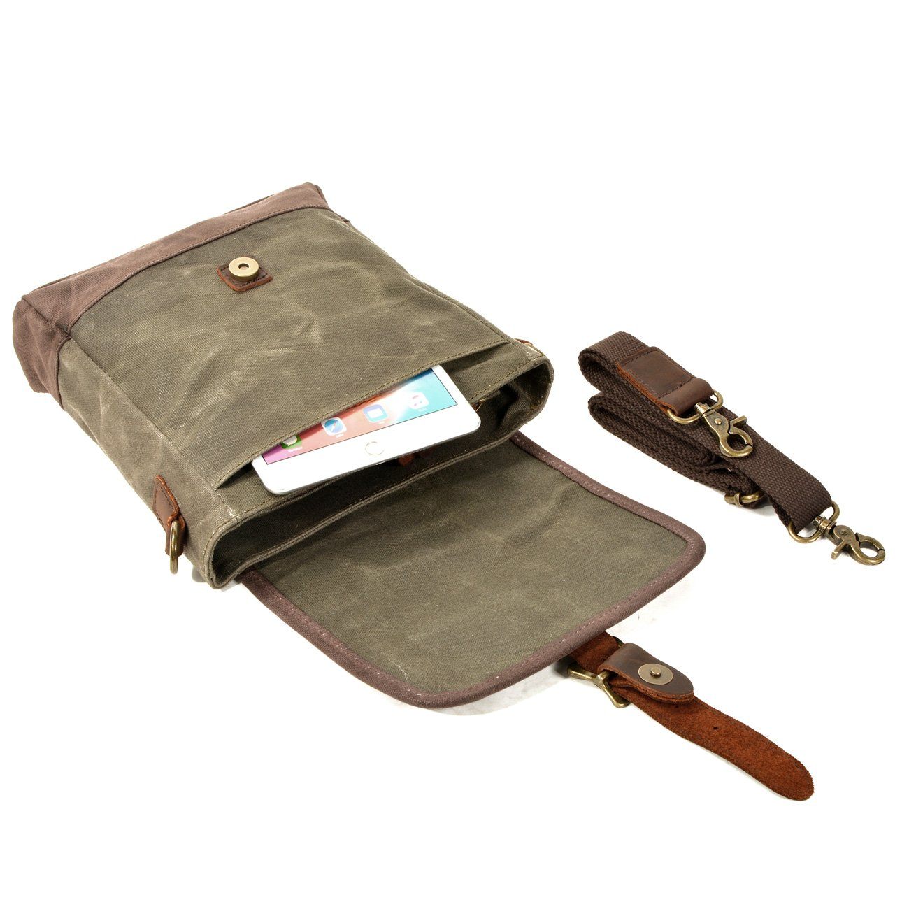 HorizonPath – Kompakte Vintage-Schultertasche – Hochwertige gewachste Baumwolle und Vollnarbenleder
