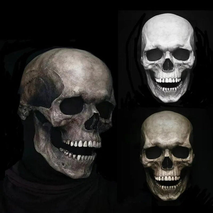 Totenkopfmaske mit beweglichem Kiefer, realistisches Latex-Ganzkopfkostüm