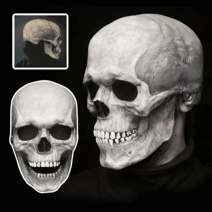 Totenkopfmaske mit beweglichem Kiefer, realistisches Latex-Ganzkopfkostüm