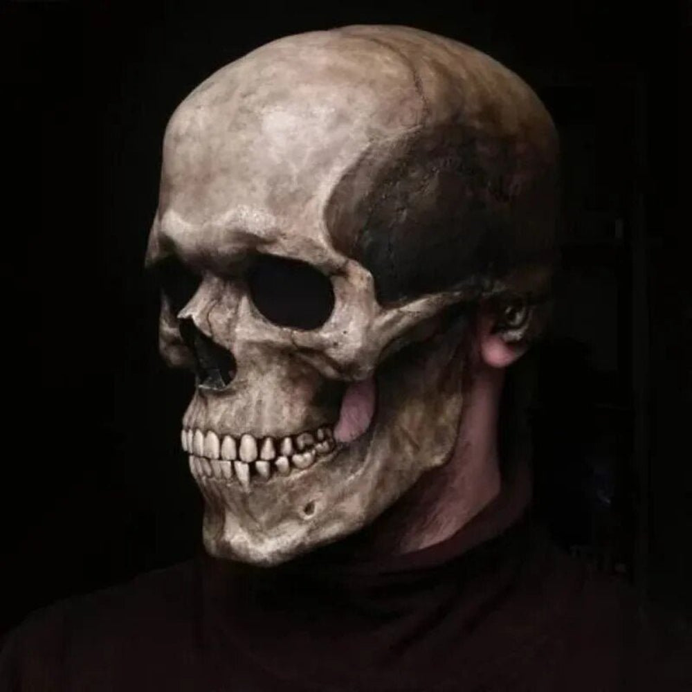 Totenkopfmaske mit beweglichem Kiefer, realistisches Latex-Ganzkopfkostüm