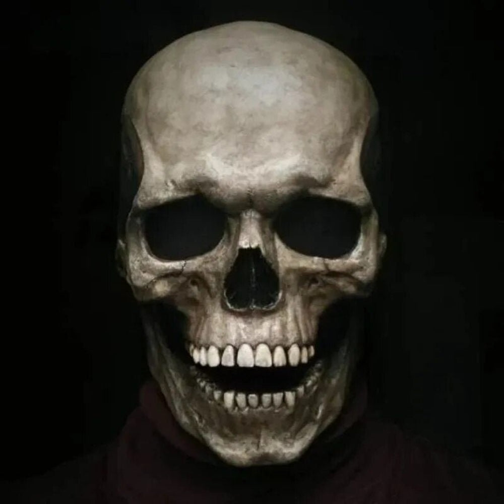 Totenkopfmaske mit beweglichem Kiefer, realistisches Latex-Ganzkopfkostüm
