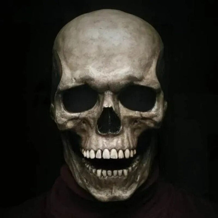 Totenkopfmaske mit beweglichem Kiefer, realistisches Latex-Ganzkopfkostüm